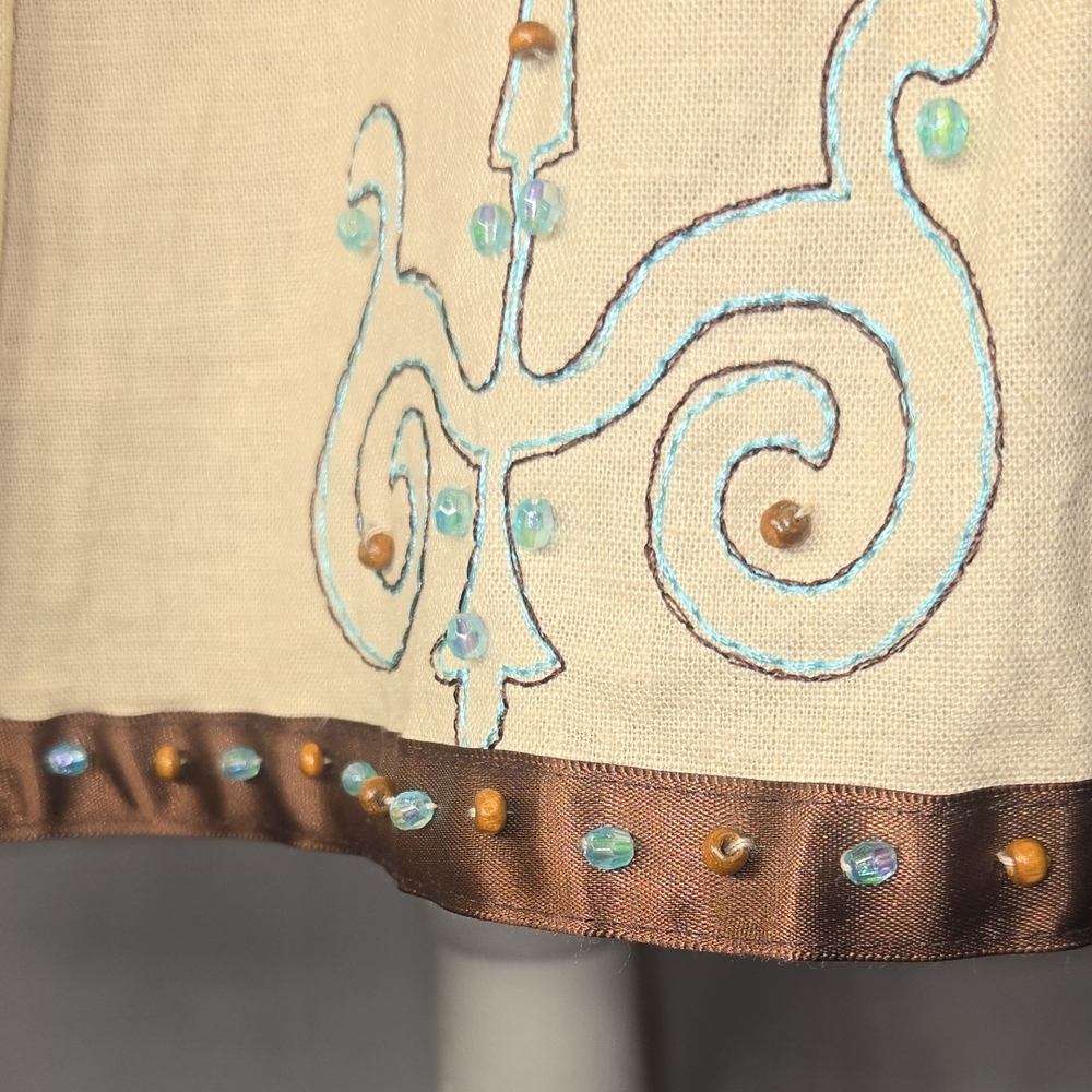 NINETY Embroidered A-Line Skirt w/ Brown & Iridescent Beading - Picture 5 of 11